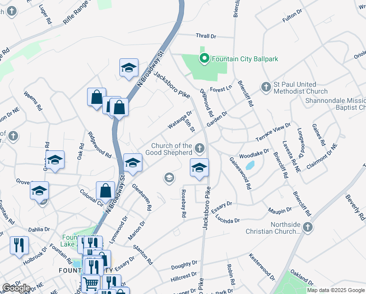map of restaurants, bars, coffee shops, grocery stores, and more near 3412 Garden Drive in Knoxville