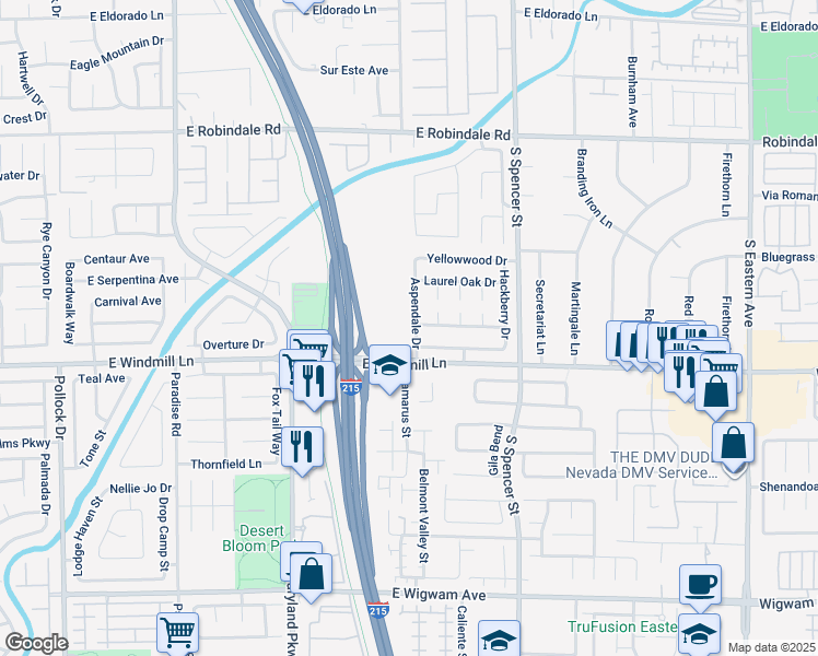 map of restaurants, bars, coffee shops, grocery stores, and more near 8031 Aspendale Drive in Las Vegas