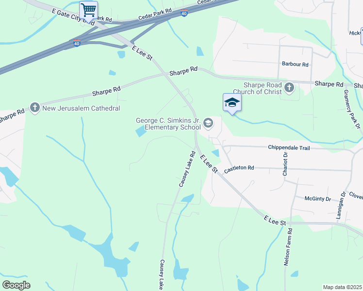 map of restaurants, bars, coffee shops, grocery stores, and more near 3040 Forestside Drive in Greensboro