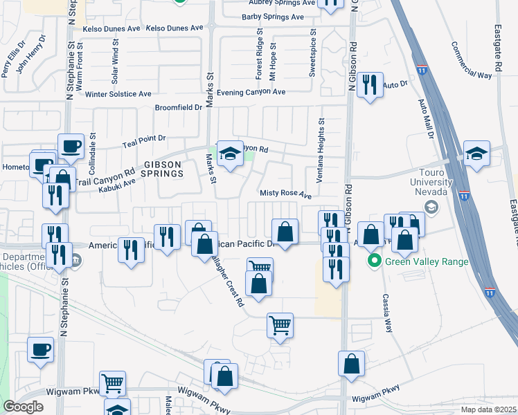 map of restaurants, bars, coffee shops, grocery stores, and more near 220 Boothbay Street in Henderson