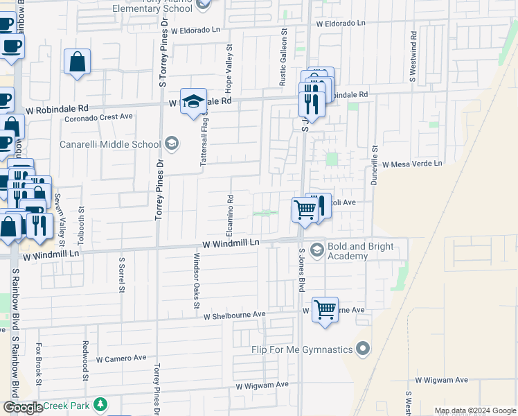 map of restaurants, bars, coffee shops, grocery stores, and more near 8017 Delft Blue Street in Las Vegas