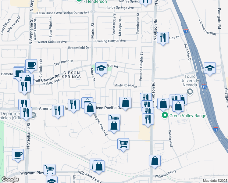 map of restaurants, bars, coffee shops, grocery stores, and more near 220 Boothbay Street in Henderson