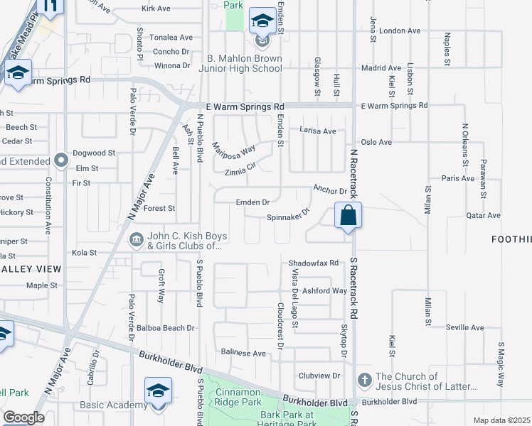 map of restaurants, bars, coffee shops, grocery stores, and more near 116 Spinnaker Drive in Henderson