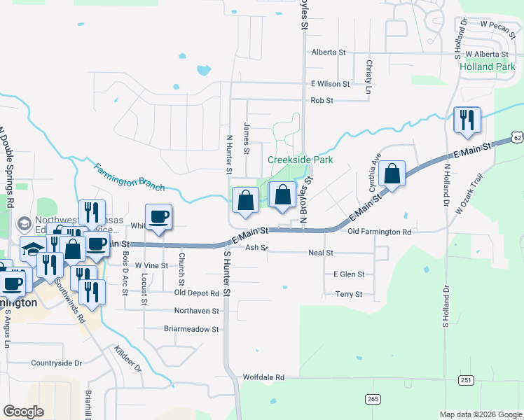 map of restaurants, bars, coffee shops, grocery stores, and more near in Farmington