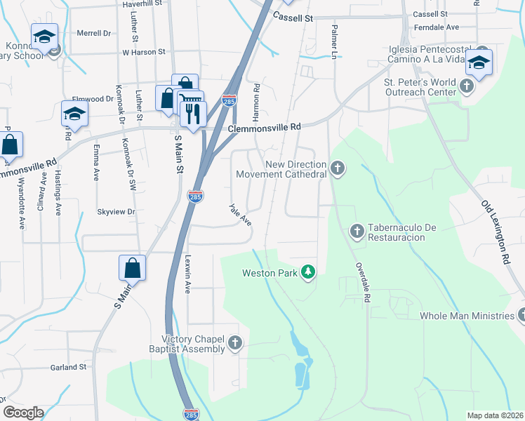 map of restaurants, bars, coffee shops, grocery stores, and more near 3635 Cornell Boulevard in Winston-Salem