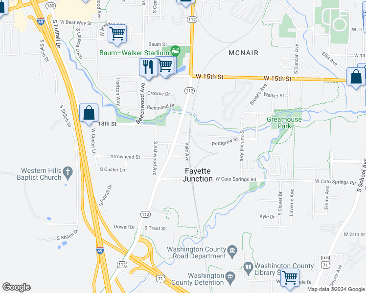 map of restaurants, bars, coffee shops, grocery stores, and more near 1437 Sligo Street in Fayetteville