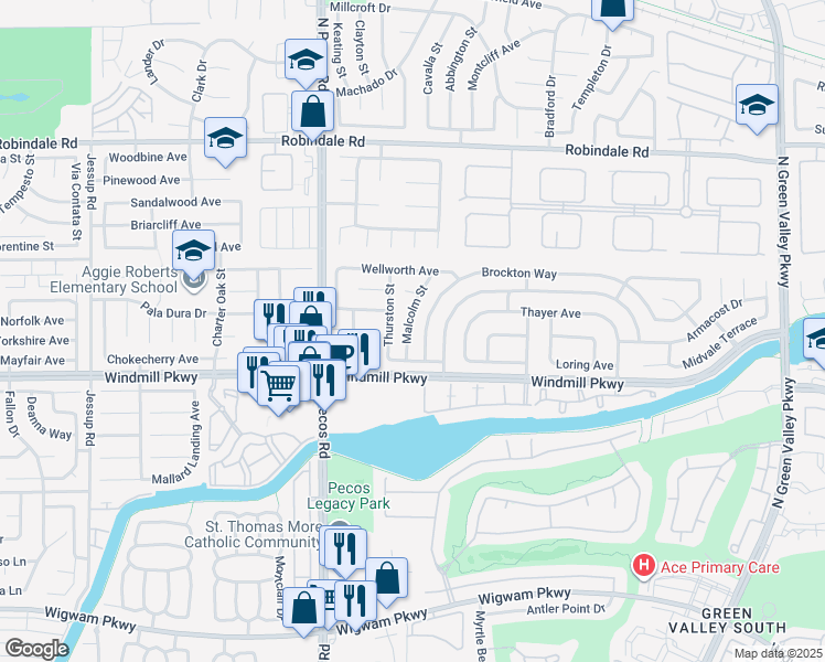 map of restaurants, bars, coffee shops, grocery stores, and more near 212 Malcolm Street in Henderson