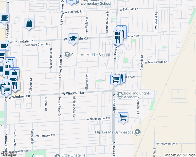 map of restaurants, bars, coffee shops, grocery stores, and more near 8017 Delft Blue Street in Las Vegas