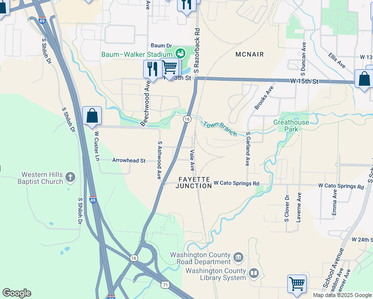 map of restaurants, bars, coffee shops, grocery stores, and more near 1437 Sligo Street in Fayetteville