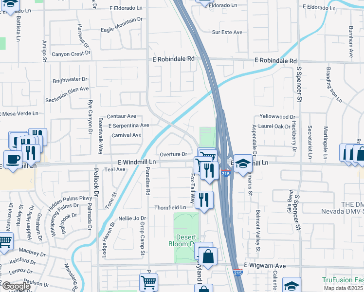 map of restaurants, bars, coffee shops, grocery stores, and more near 1125 East Adelman Drive in Las Vegas
