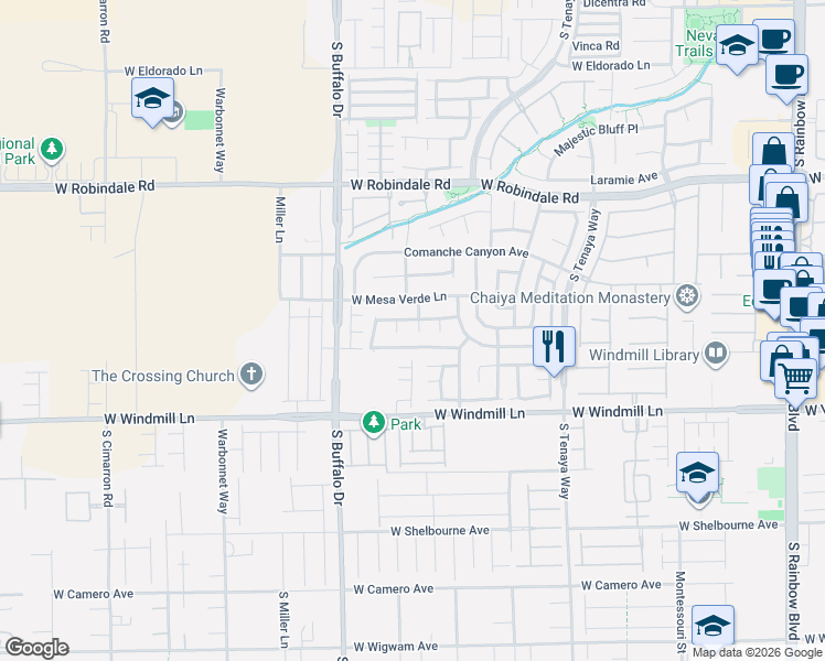 map of restaurants, bars, coffee shops, grocery stores, and more near 7955 Prairie River Street in Las Vegas