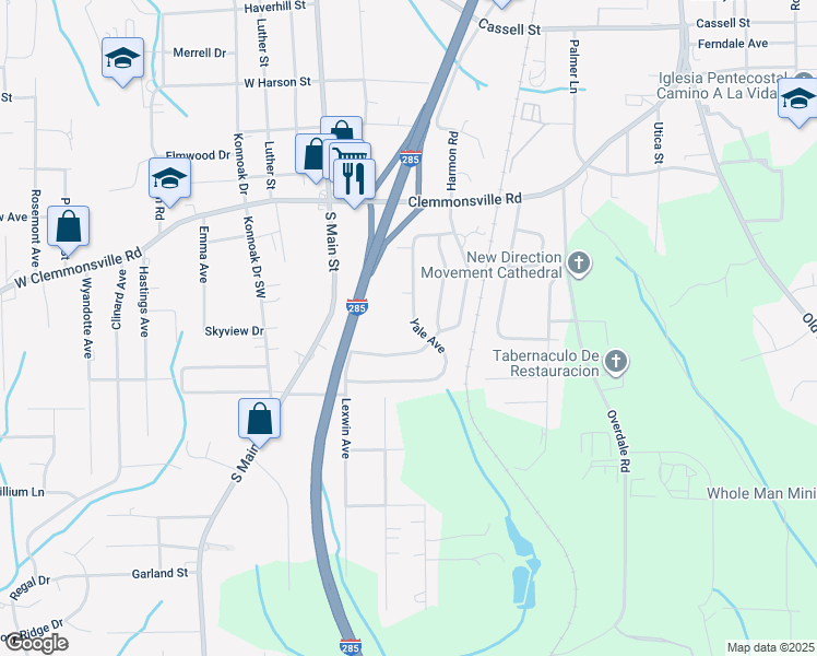 map of restaurants, bars, coffee shops, grocery stores, and more near 3644 Yale Avenue in Winston-Salem