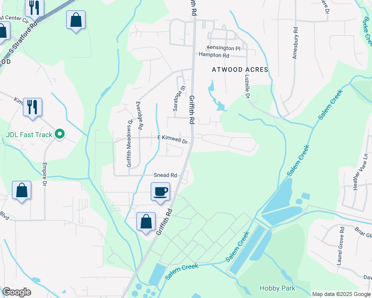 map of restaurants, bars, coffee shops, grocery stores, and more near 2411 Hartfield Circle in Winston-Salem