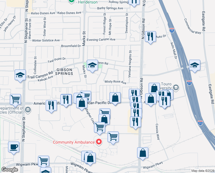 map of restaurants, bars, coffee shops, grocery stores, and more near 222 Winterport Street in Henderson