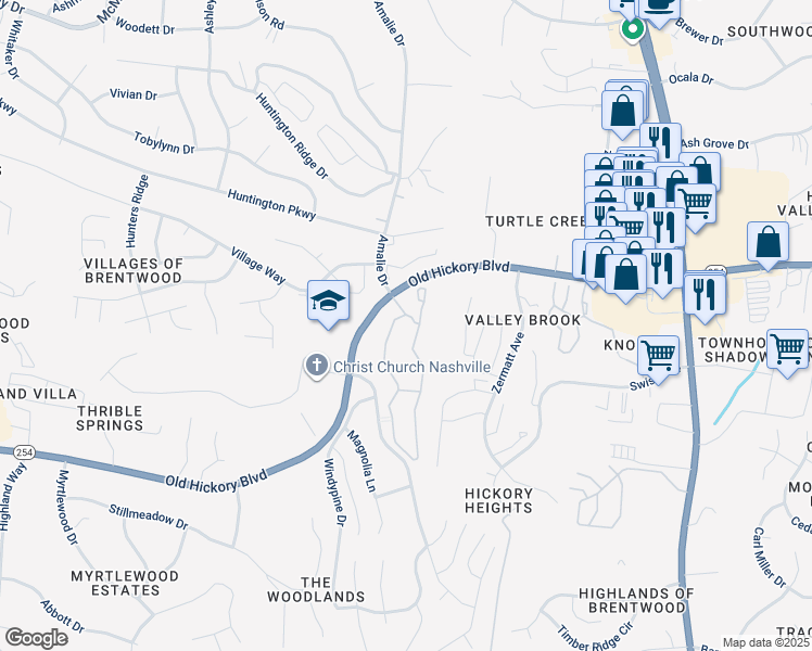 map of restaurants, bars, coffee shops, grocery stores, and more near 1000 Enclave Circle in Nashville