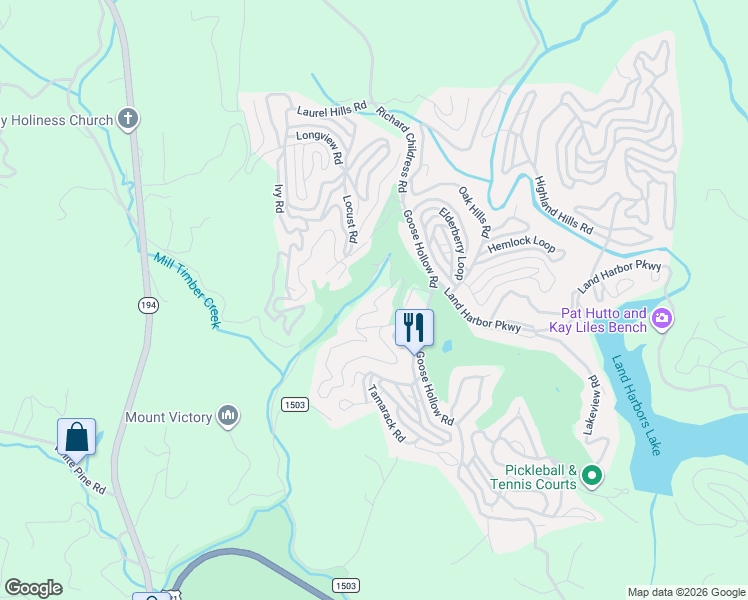 map of restaurants, bars, coffee shops, grocery stores, and more near 1 Woodpecker Lane in Newland