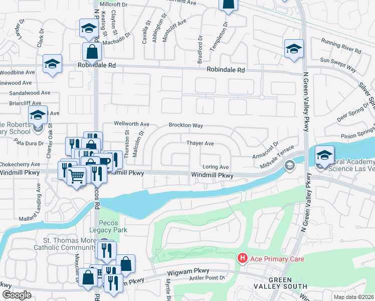 map of restaurants, bars, coffee shops, grocery stores, and more near 212 Bundy Street in Henderson