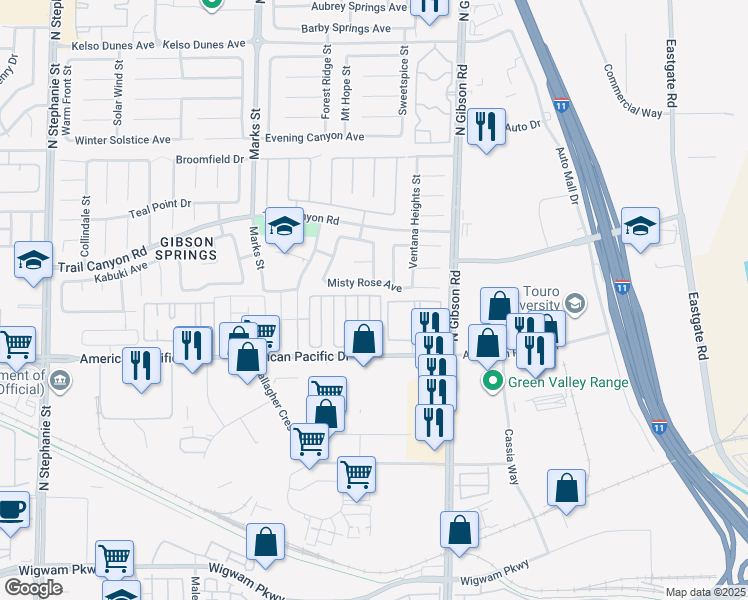 map of restaurants, bars, coffee shops, grocery stores, and more near 1000 American Pacific Drive in Henderson