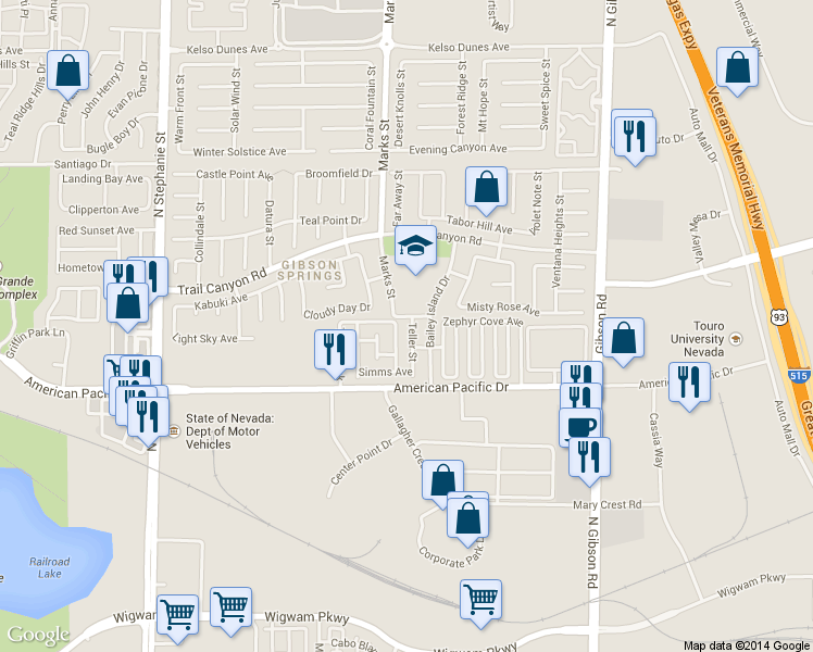 map of restaurants, bars, coffee shops, grocery stores, and more near 216 Teller Street in Henderson