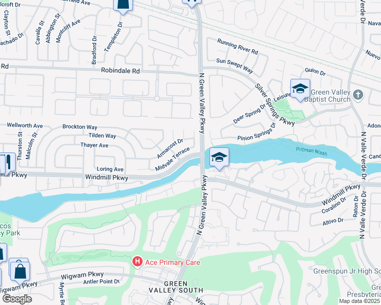 map of restaurants, bars, coffee shops, grocery stores, and more near 2203 Midvale Terrace in Henderson
