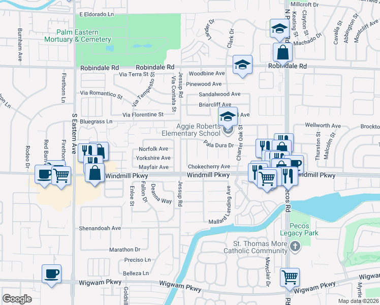 map of restaurants, bars, coffee shops, grocery stores, and more near 2760 Chokecherry Avenue in Henderson