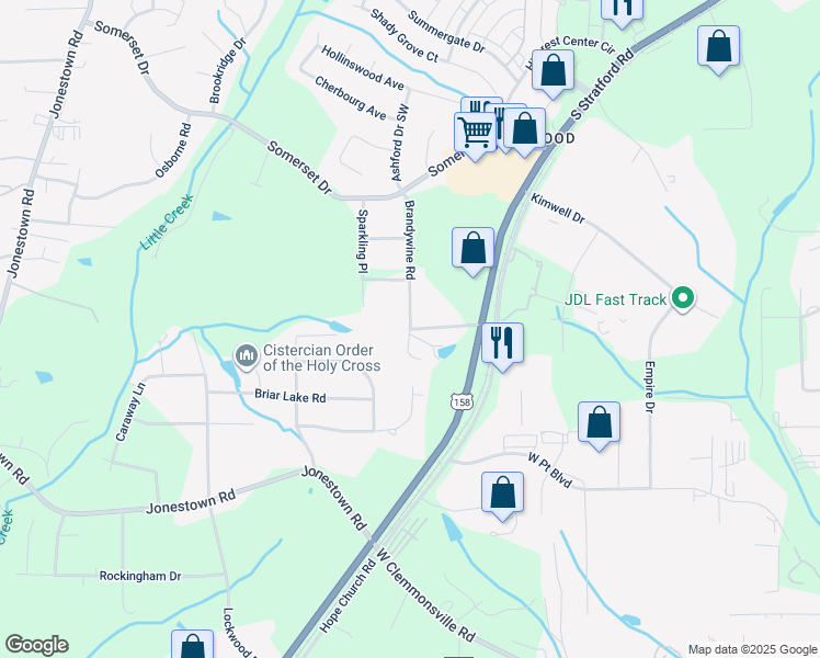 map of restaurants, bars, coffee shops, grocery stores, and more near 112 Densmore Street in Winston-Salem