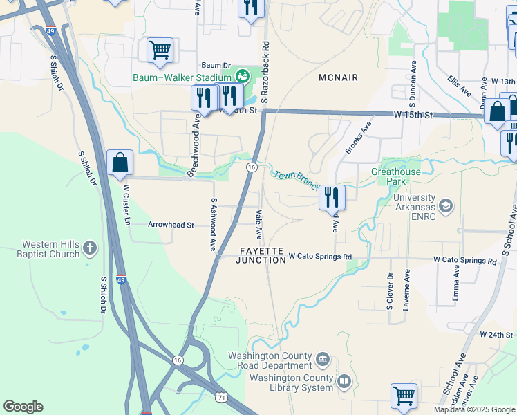 map of restaurants, bars, coffee shops, grocery stores, and more near 1901 Vale Avenue in Fayetteville