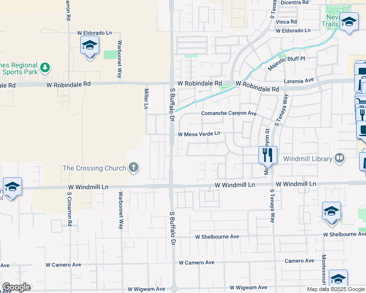 map of restaurants, bars, coffee shops, grocery stores, and more near 7756 Seville Estates Court in Las Vegas
