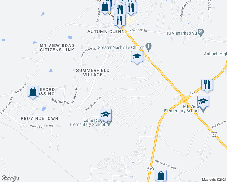map of restaurants, bars, coffee shops, grocery stores, and more near 5068 Mountain Springs Road in Nashville