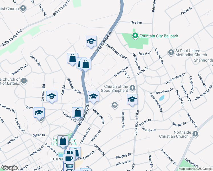 map of restaurants, bars, coffee shops, grocery stores, and more near 314 Watauga Drive in Knoxville