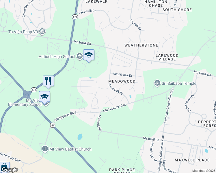 map of restaurants, bars, coffee shops, grocery stores, and more near 1913 Peaceful Brook Drive in Nashville