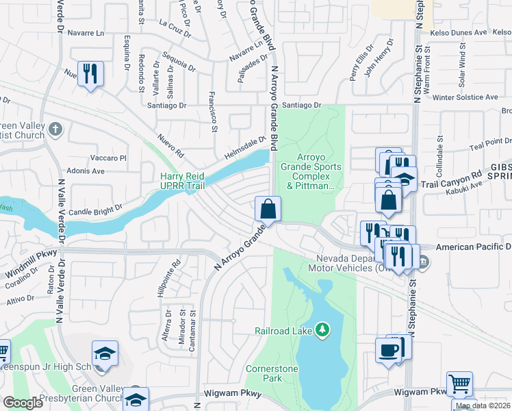 map of restaurants, bars, coffee shops, grocery stores, and more near 1608 Inropah Drive in Henderson