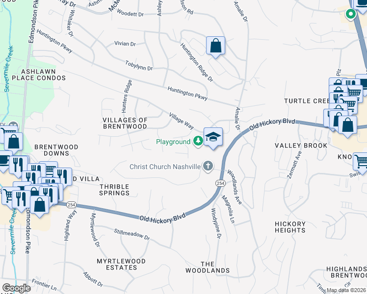 map of restaurants, bars, coffee shops, grocery stores, and more near 804 Tintern Abbott Court in Nashville