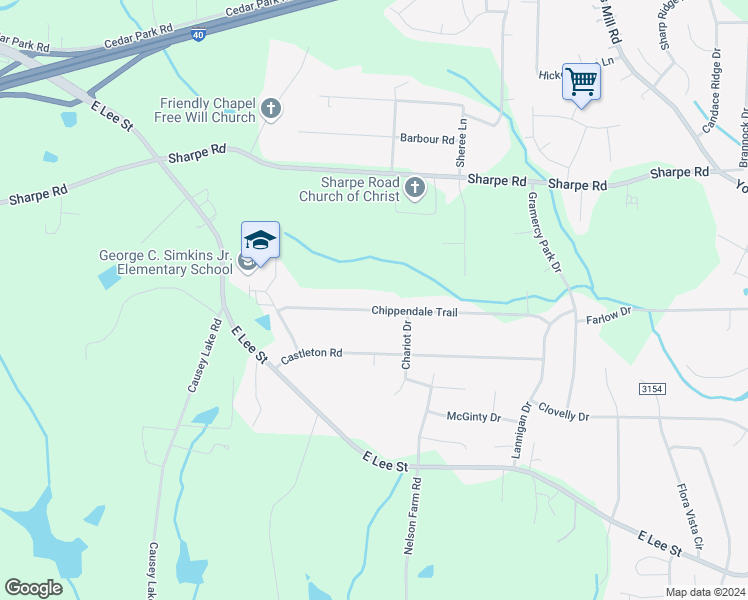 map of restaurants, bars, coffee shops, grocery stores, and more near 3515 Chippendale Trail in Greensboro