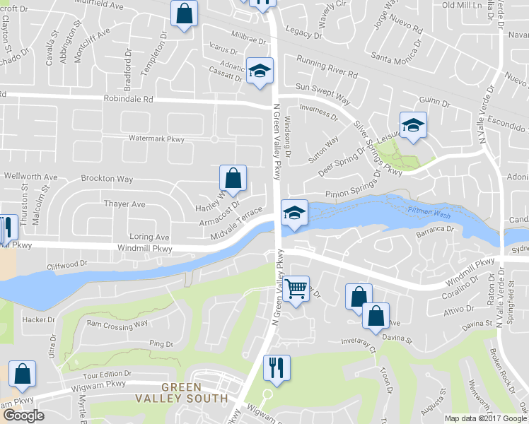 map of restaurants, bars, coffee shops, grocery stores, and more near 2203 Midvale Terrace in Henderson