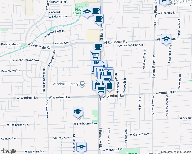 map of restaurants, bars, coffee shops, grocery stores, and more near 7995 South Rainbow Boulevard in Las Vegas