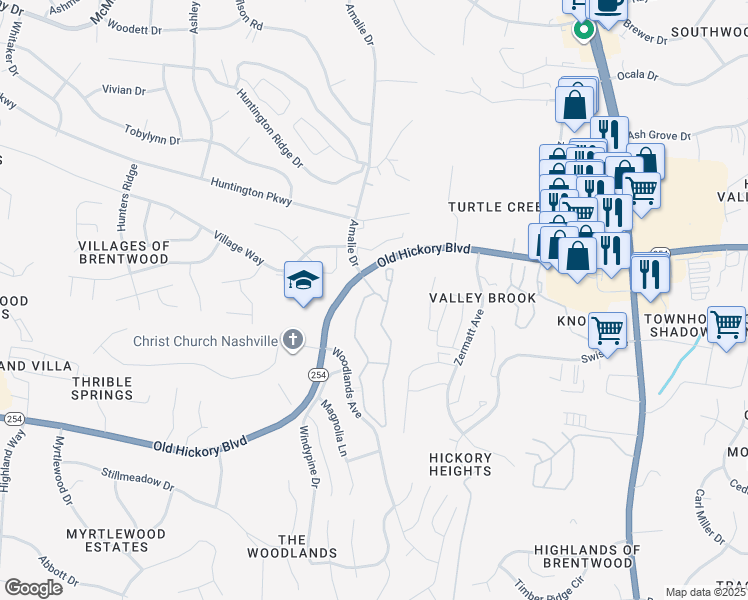 map of restaurants, bars, coffee shops, grocery stores, and more near 1003 Enclave Circle in Nashville