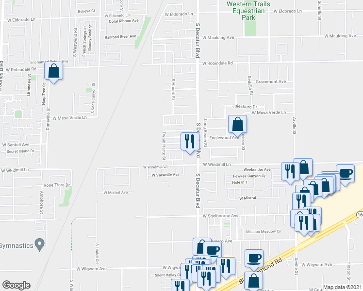 map of restaurants, bars, coffee shops, grocery stores, and more near 8046 South Wards Ferry Street in Las Vegas