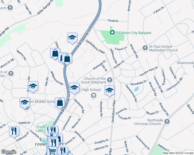 map of restaurants, bars, coffee shops, grocery stores, and more near 3329 Garden Drive in Knoxville