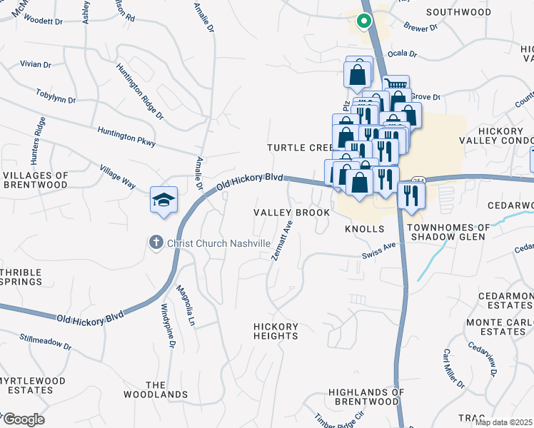 map of restaurants, bars, coffee shops, grocery stores, and more near 300 Zermatt Avenue in Nashville