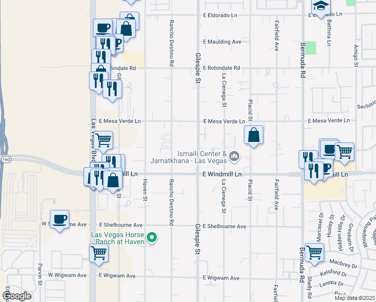 map of restaurants, bars, coffee shops, grocery stores, and more near 8045 Gilespie Street in Las Vegas