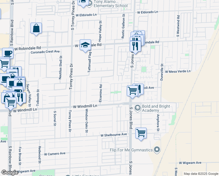 map of restaurants, bars, coffee shops, grocery stores, and more near 7999 Hilltop Windmill Street in Las Vegas