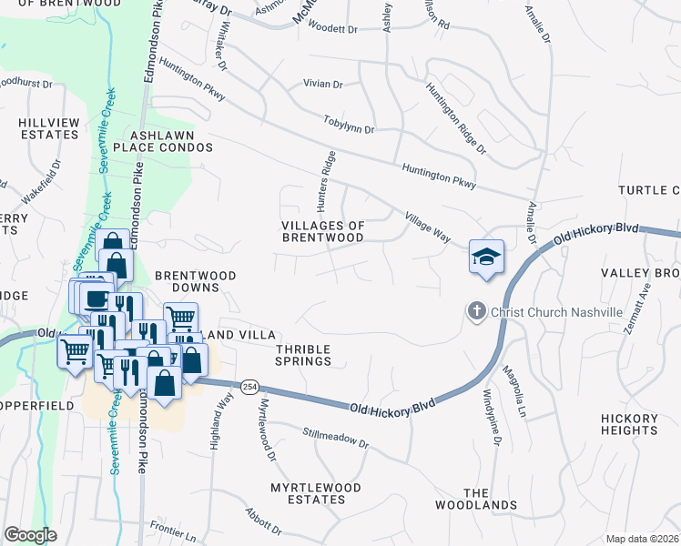 map of restaurants, bars, coffee shops, grocery stores, and more near 5417 Hunters Ridge in Nashville