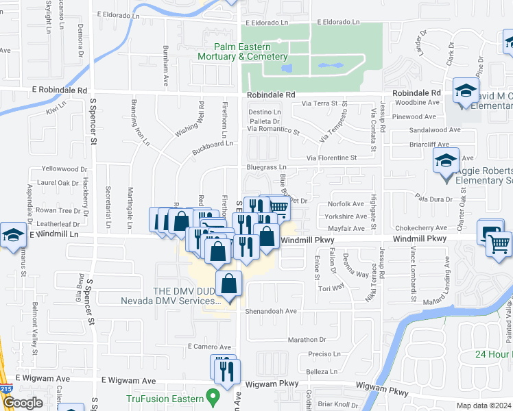 map of restaurants, bars, coffee shops, grocery stores, and more near 2468 Wild Ambrosia Avenue in Henderson