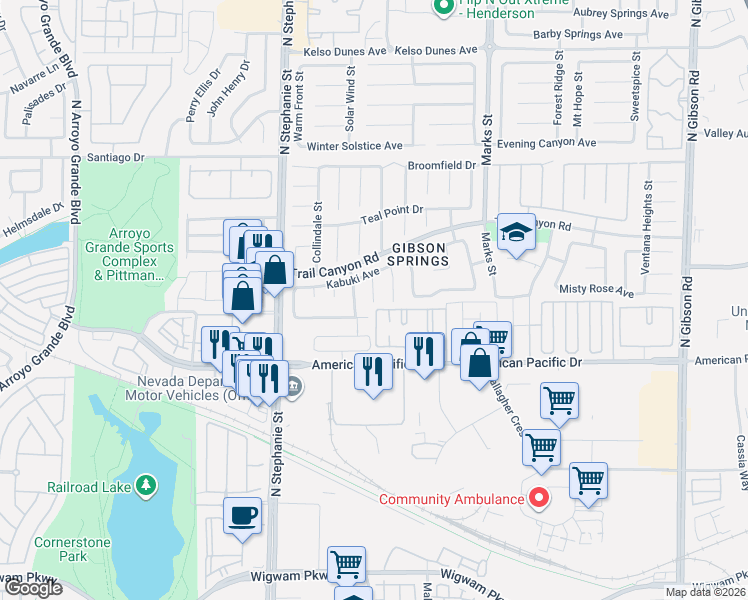 map of restaurants, bars, coffee shops, grocery stores, and more near 220 Heaven Sent Court in Henderson