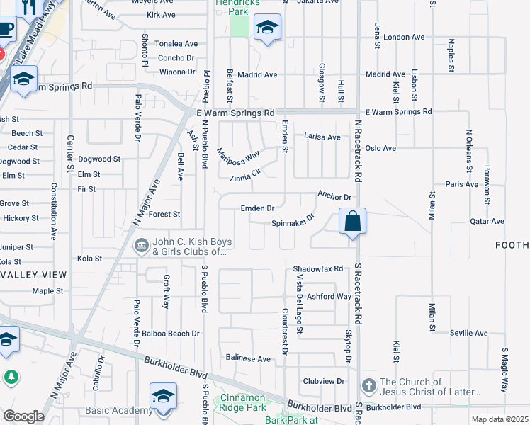 map of restaurants, bars, coffee shops, grocery stores, and more near 155 Emden Drive in Henderson