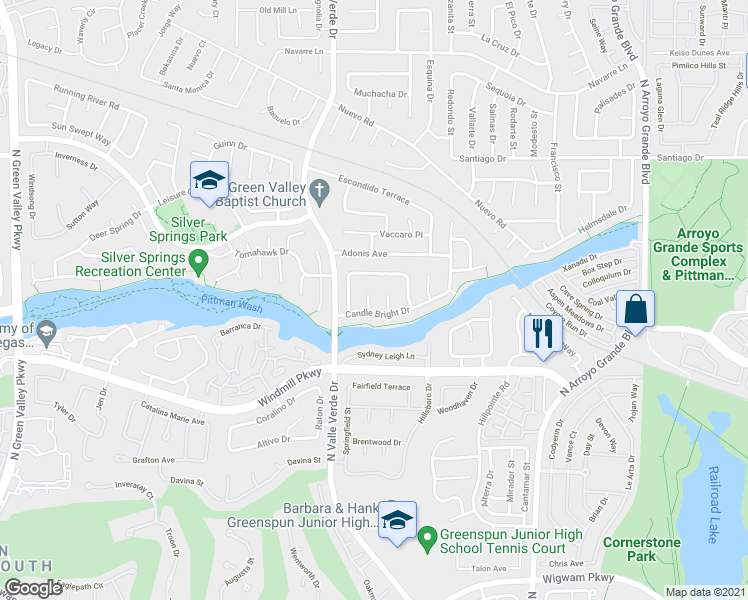 map of restaurants, bars, coffee shops, grocery stores, and more near 231 Innsdale Court in Henderson