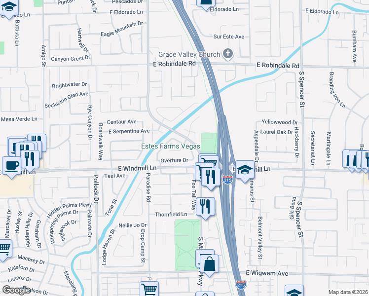 map of restaurants, bars, coffee shops, grocery stores, and more near 1150 Overture Drive in Las Vegas