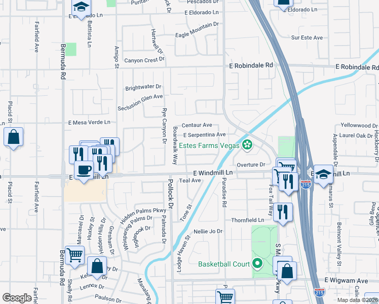 map of restaurants, bars, coffee shops, grocery stores, and more near 887 Brass Ring Road in Las Vegas