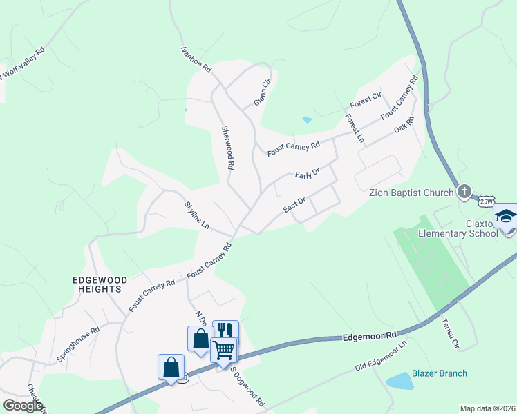 map of restaurants, bars, coffee shops, grocery stores, and more near 121 East Drive in Powell